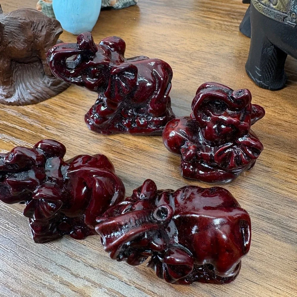 Vintage Elephants Red Resin Chinese Feng Shui, Brass, Two Candles Lot of‎ 12